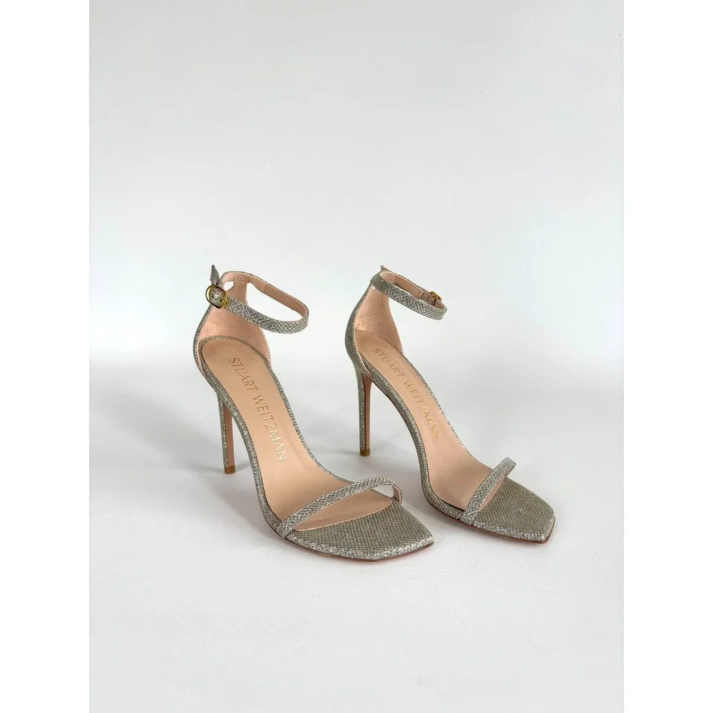 Stuart Weitzman Nudistcurve Glitter Ankle Strap Sandal size 7